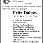Traueranzeige Fritz Dabow