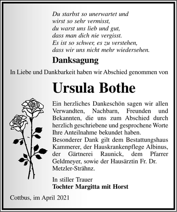 Danksagung Ursula Bothe