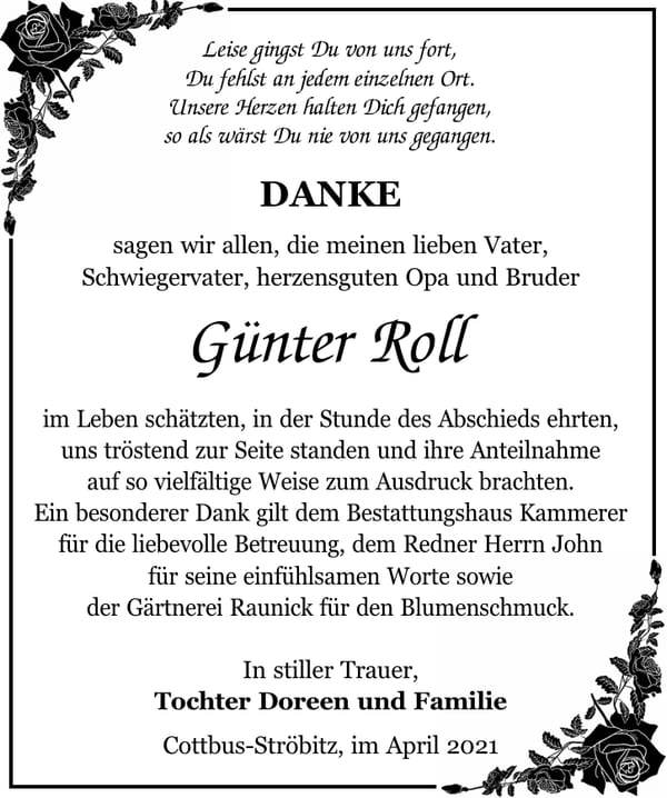 Danksagung Günter Roll