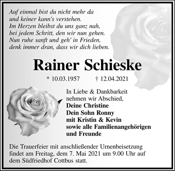 Traueranzeige Rainer Schieske