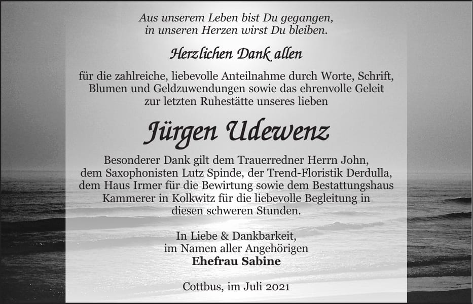 Danksagung Jürgen Udewenz