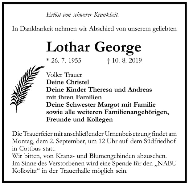 Traueranzeige Lothar George