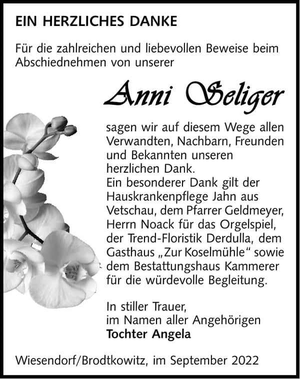 Danksagung Anni Seliger