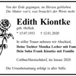 Traueranzeige Edith Kiontke, geb. Hollick