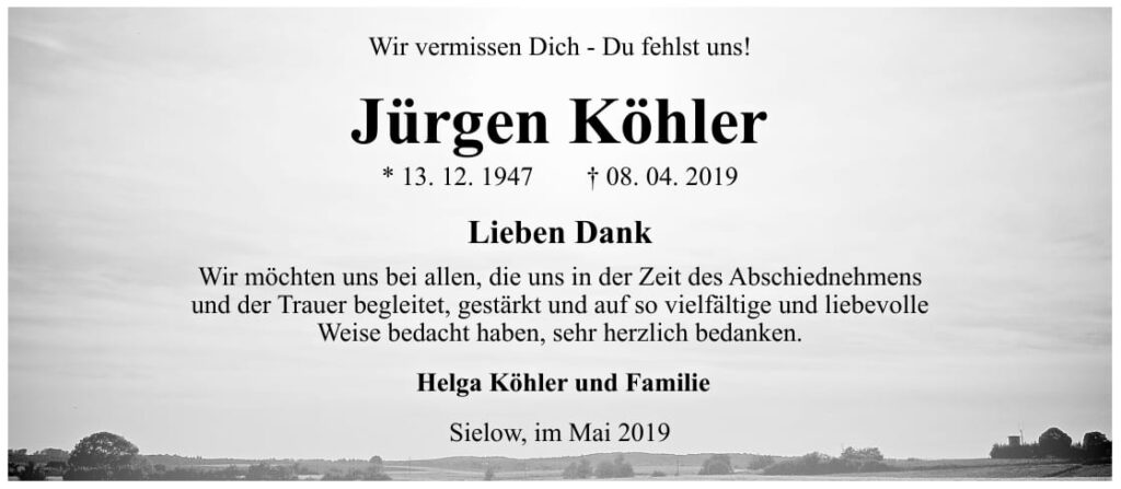 Danksagung Jürgen Köhler