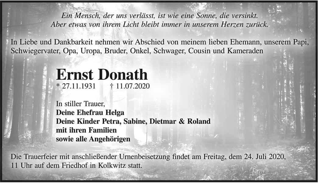 Traueranzeige Ernst Donath