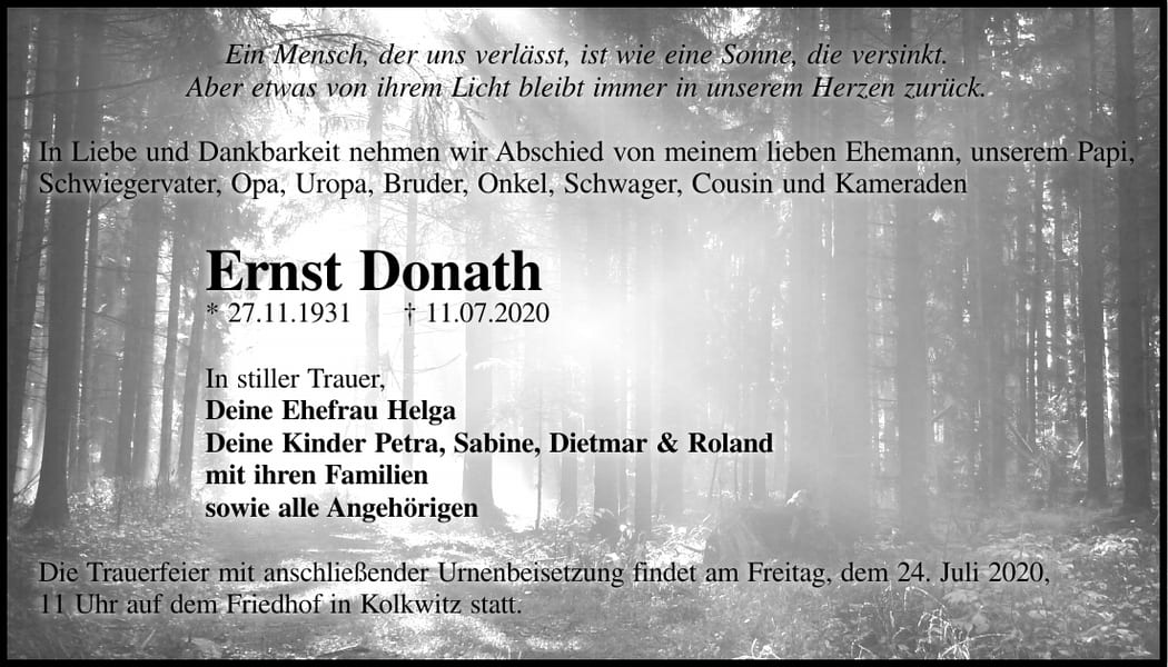 Traueranzeige Ernst Donath