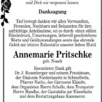 Danksagung Annemarie Pritschke, geb. Noack