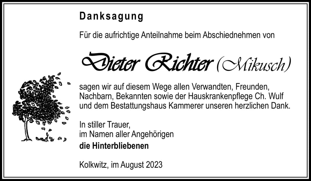 Danksagung Dieter Richter (Mikusch)