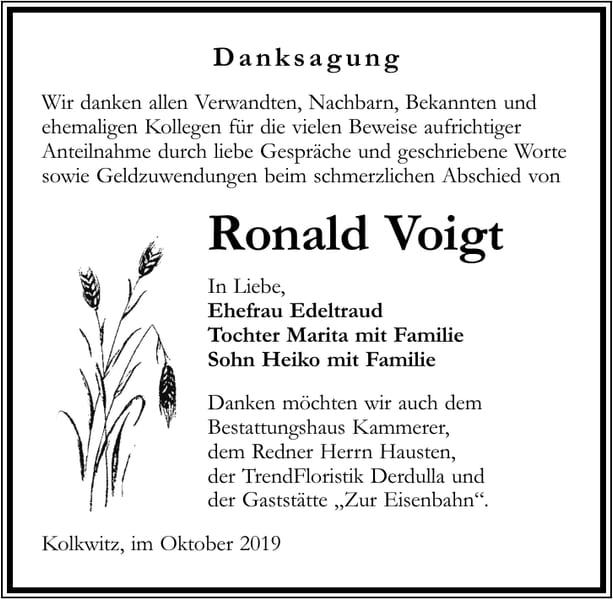 Danksagung Ronald Voigt