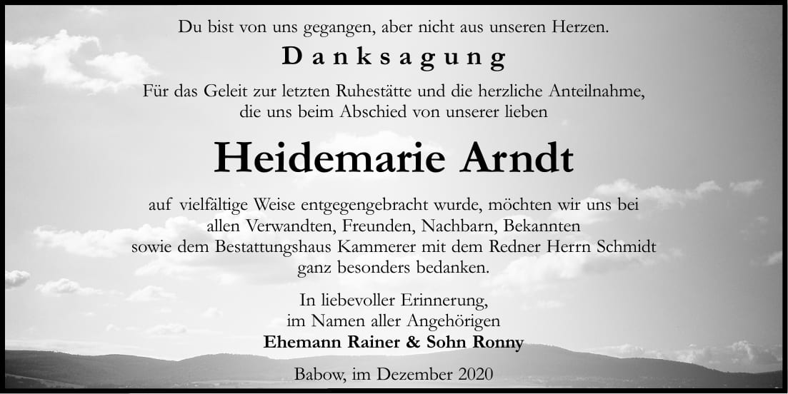 Danksagung Heidemarie Arndt