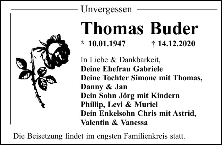 Traueranzeige Thomas Buder