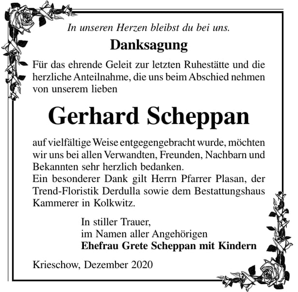 Danksagung Gerhard Scheppan