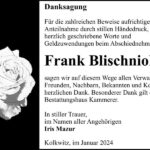 Danksagung Frank Blischniok