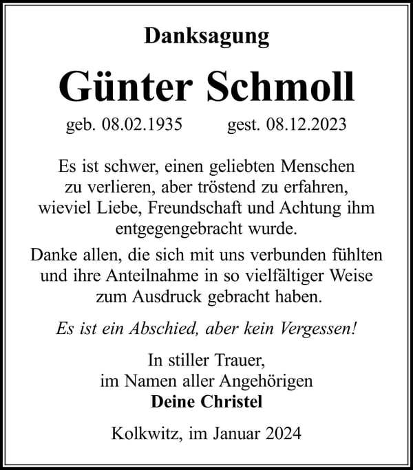 Danksagung Günter Schmoll