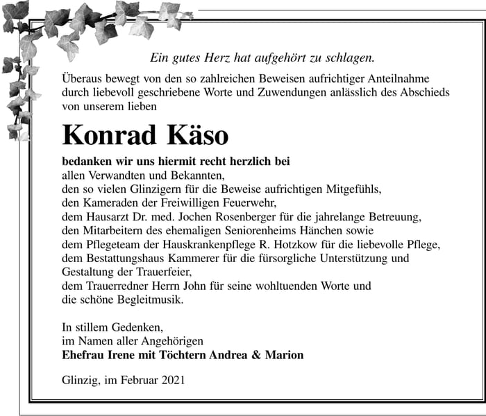 Danksagung Konrad Käso