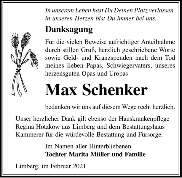 Danksagung Max Schenker