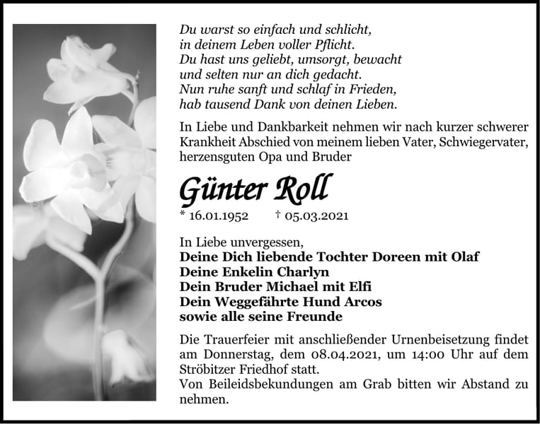 Traueranzeige Günter Roll