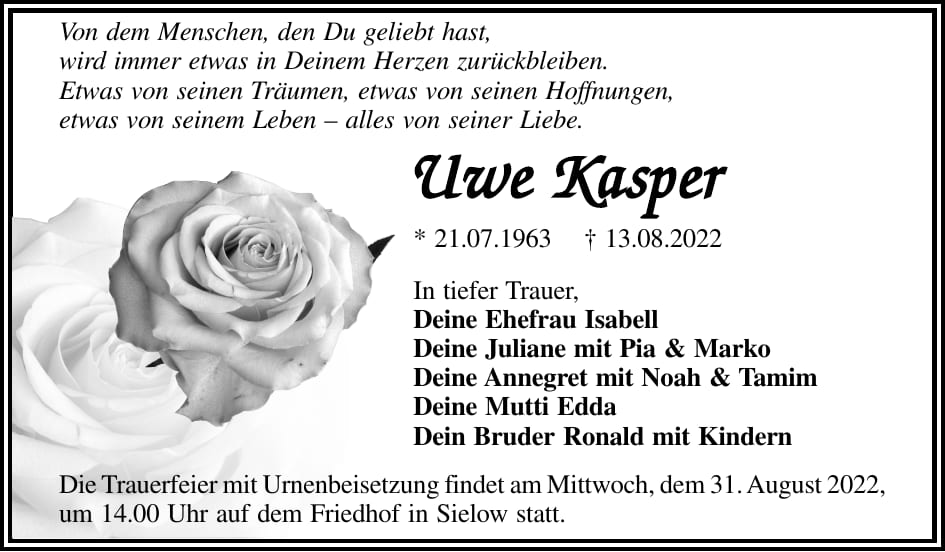 Traueranzeige Uwe Kasper