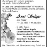 Traueranzeige Anni Seliger, geb. Krüger
