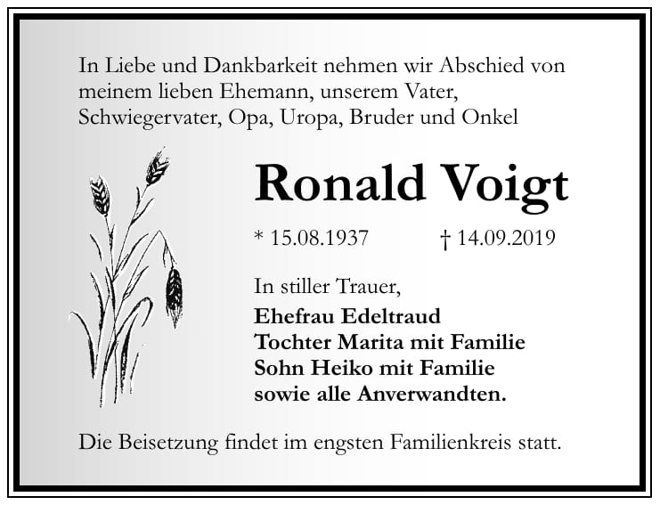 Traueranzeige Ronald Voigt