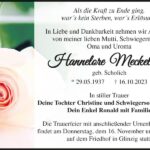 Traueranzeige Hannelore Meckelburg, geb. Scholich