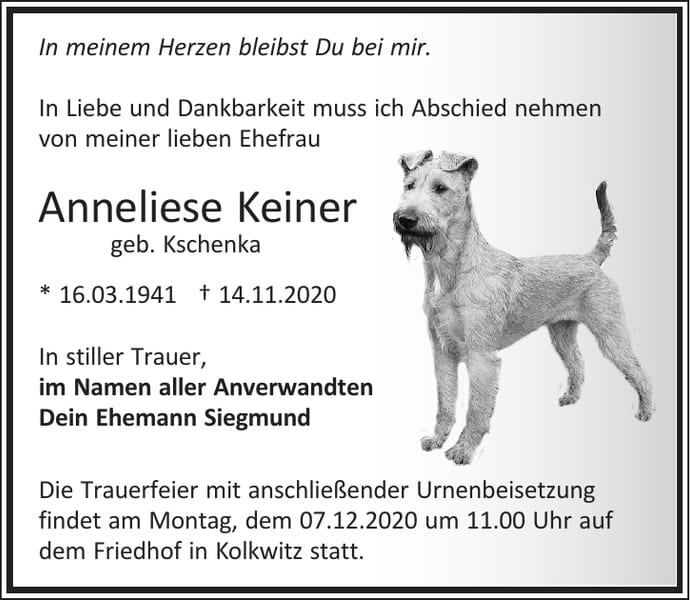 Traueranzeige Anneliese Keiner, geb. Kschenka