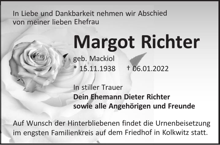 Traueranzeige Margot Richter, geb. Mackiol