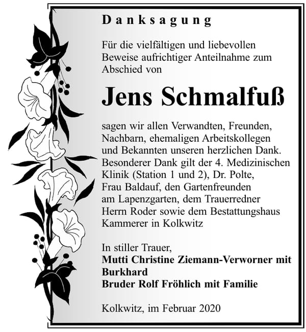 Danksagung Jens Schmalfuß