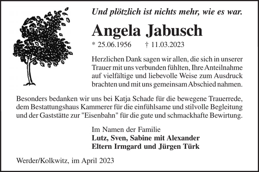 Danksagung Angela Jabusch