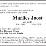 Traueranzeige Marlies Joost, geb. Bartko