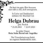 Traueranzeige Helga Dubrau, geb. Paulick
