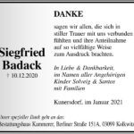 Danksagung Siegfried Badack