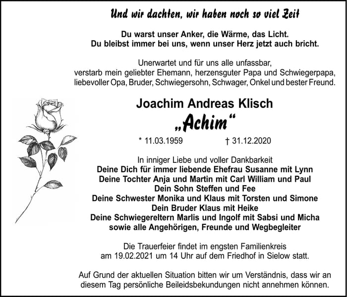 Traueranzeige Joachim Andreas Klisch