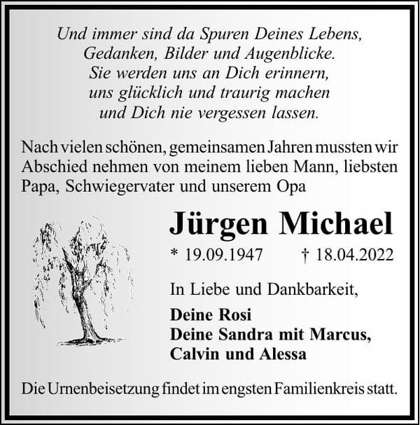 Traueranzeige Jürgen Michael