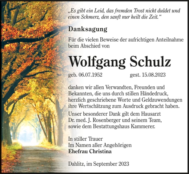 Danksagung Wolfgang Schulz