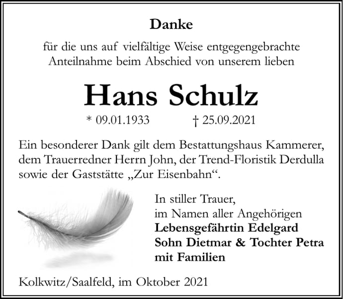 Danksagung Hans Schulz