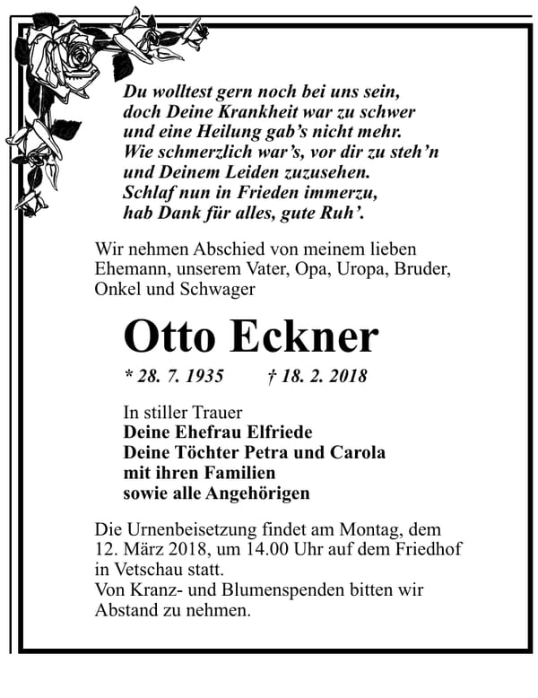 Traueranzeige Otto Eckner