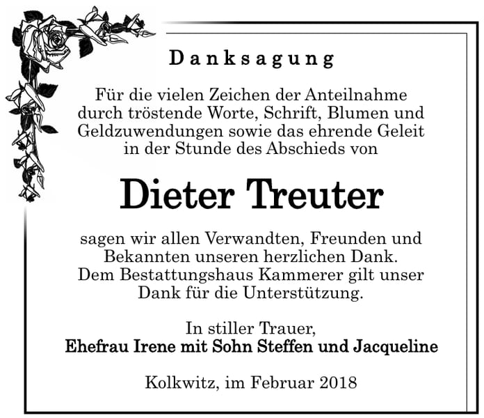 Danksagung Dieter Treuter