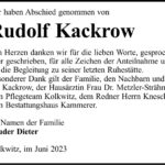 Danksagung Rudolf Kackrow