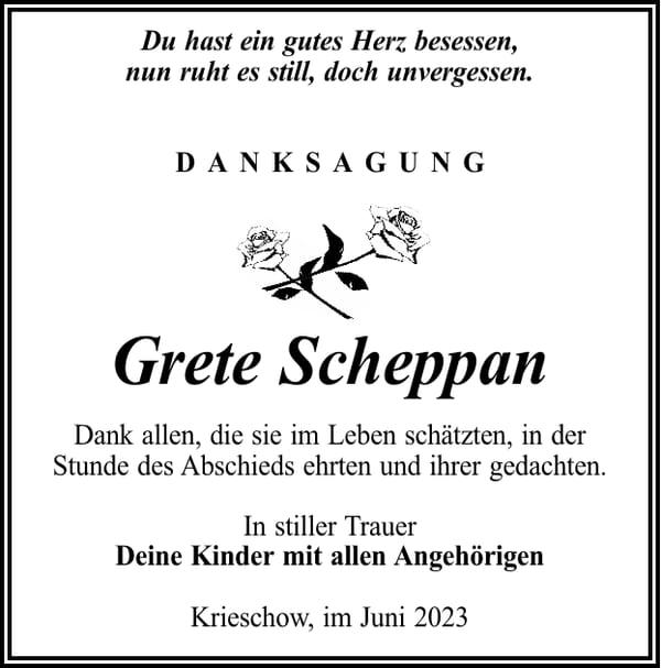 Danksagung Grete Scheppan