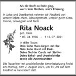 Traueranzeige Rita Noack, geb. Klose
