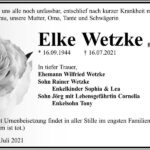 Traueranzeige Elke Wetzke, geb. Fladrich