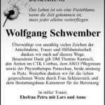Danksagung Wolfgang Schwember