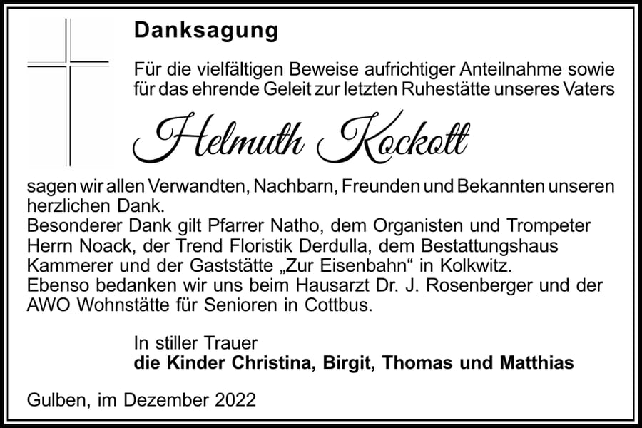 Danksagung Helmuth Kockott