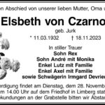 Traueranzeige Elsbeth von Czarnowski, geb. Jurk