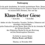 Danksagung Klaus-Dieter Giese
