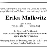 Traueranzeige Erika Malkwitz, geb. Kanter