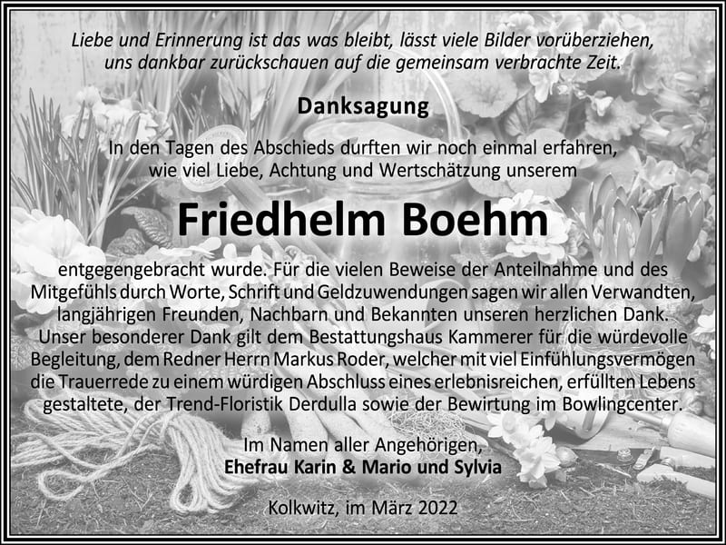 Danksagung Friedhelm Boehm