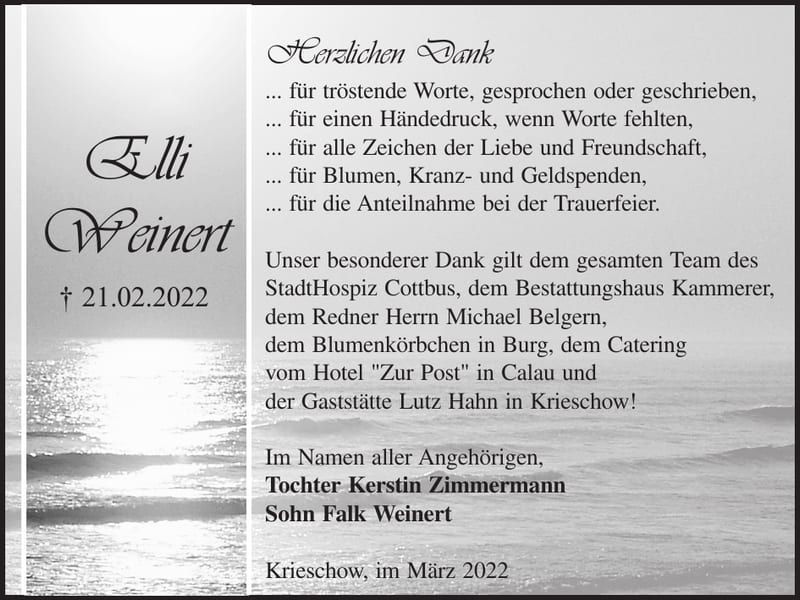 Danksagung Elli Weinert